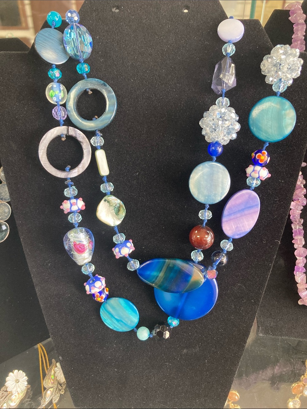 Fashion Jewelry Blue & Purple Glass Bead Statement Necklace